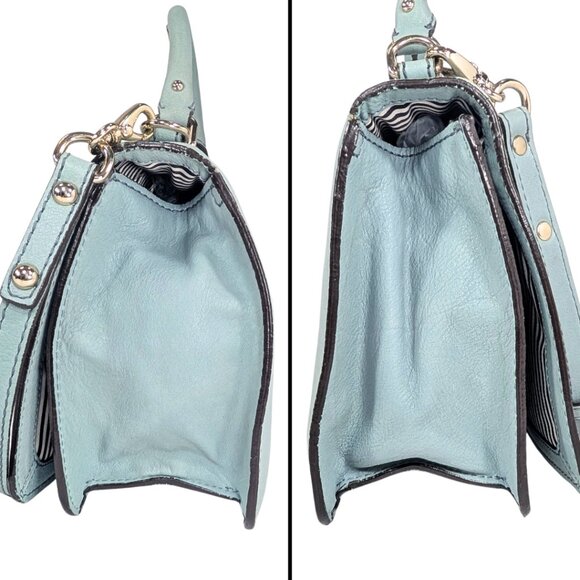 Kate Spade Bright Carlyle Light BlueLeather Turn Lock Flap Satchel Crossbody - Picture 3 of 9